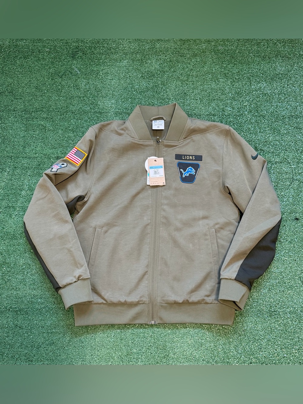 Detroit Lions Nike NFL Salute to Service Full Zip Bomber Jacket Olive Men’s Med